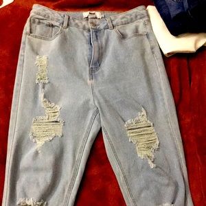 Mom jeans , size 9 , light blue ripped jeans